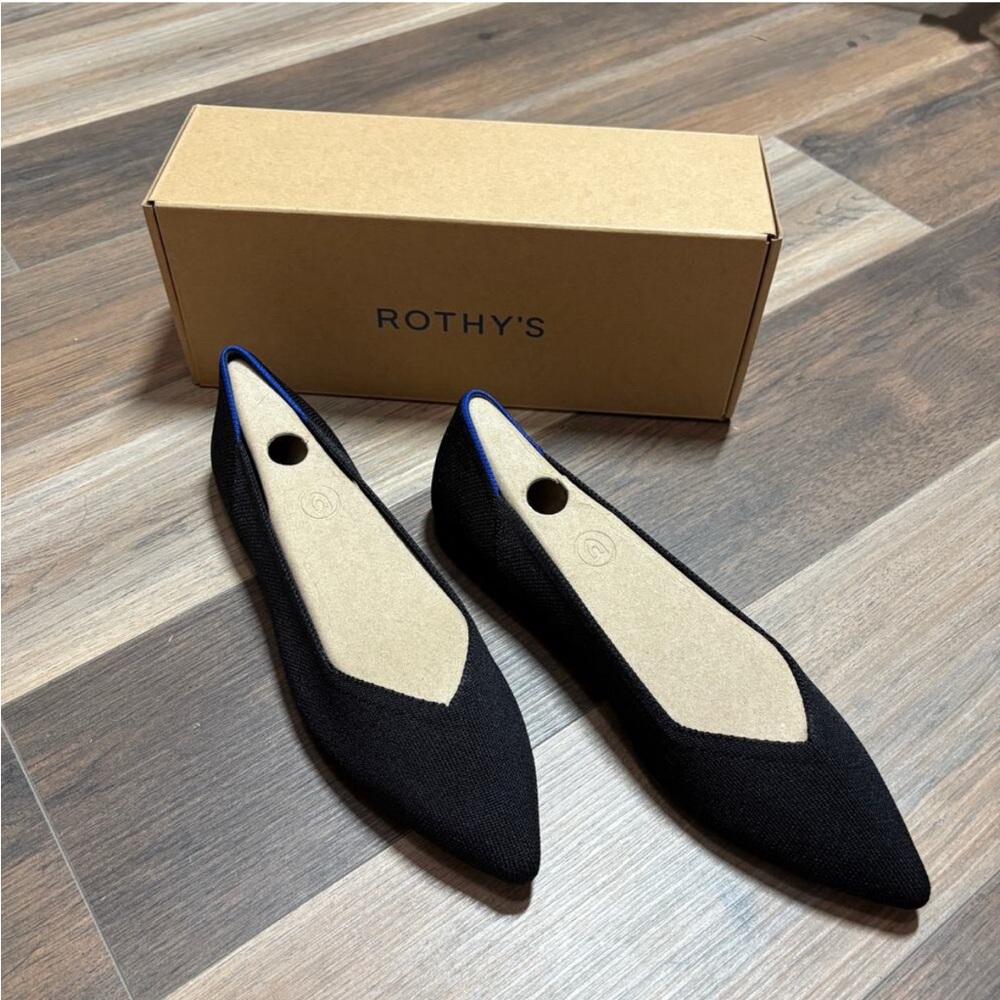 Rothy's Womens Size 10 The Point Toe Ballet Knit Flats Shoes Black Slip On